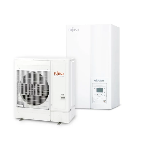 FUJITSU WGYA100ML3/WOYA100KLT (hidraulikus egység+kültéri egység) Waterstage levegő-víz hőszivattyú (beépített 190 literes HMV tartállyal) COMFORT DUO 10 kW,230V, R32
